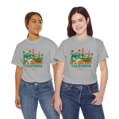 Heather gray T-shirt set with multicolor California theme graphic on the chest