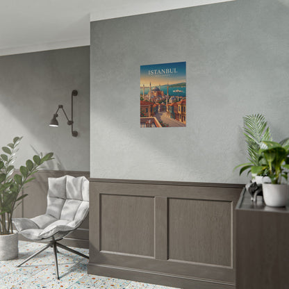 Istanbul Hagia Sophia travel poster mounted on wall above a sideboard