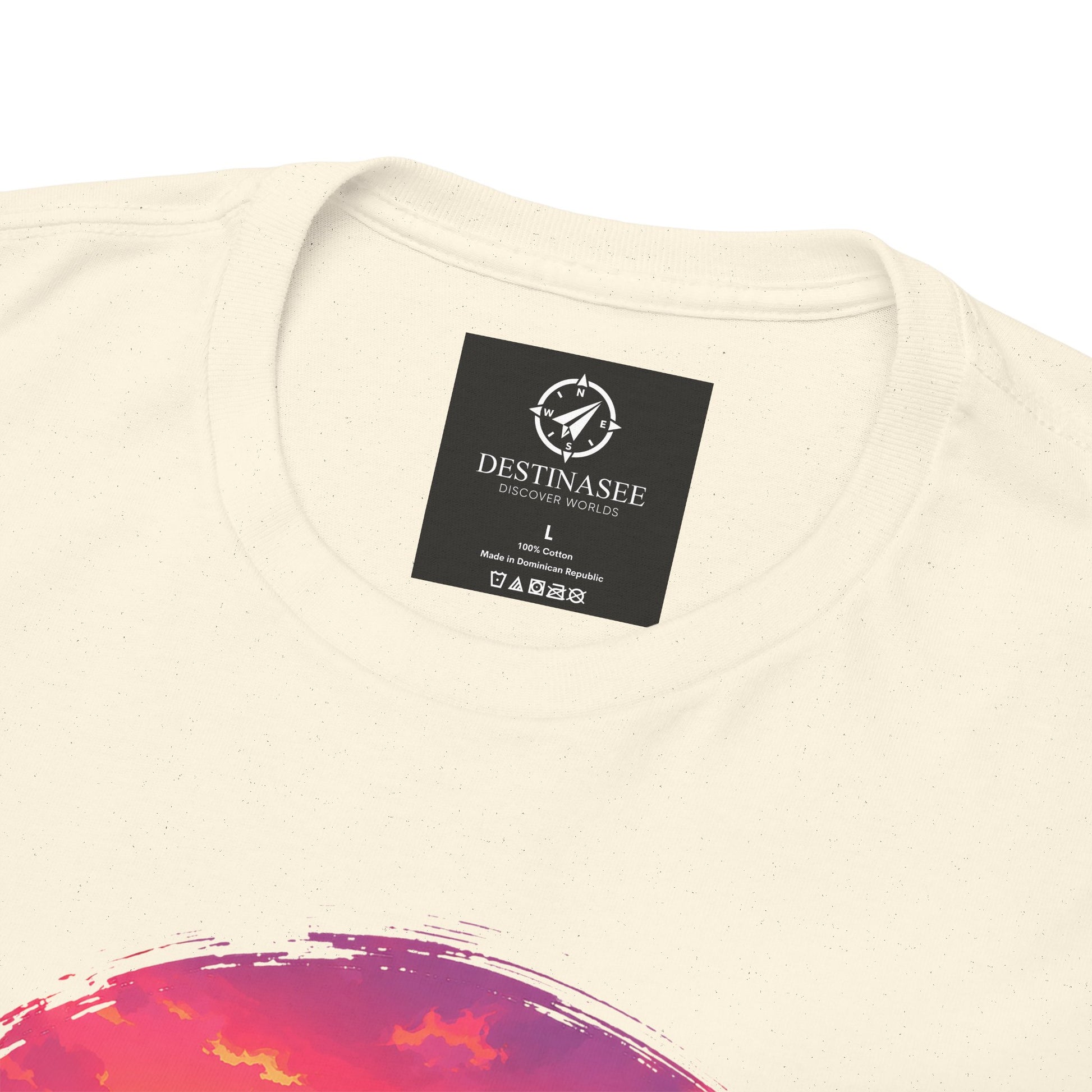 Light cream t-shirt with small neck label and partial Busan graphic at chest