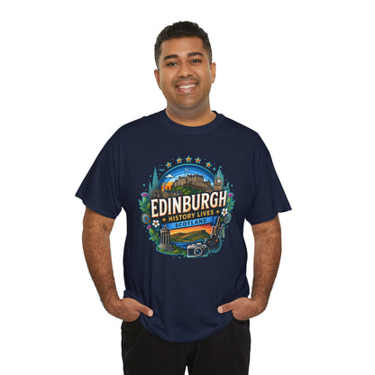 Navy travel T-shirt with front chest graphic and crew neck
