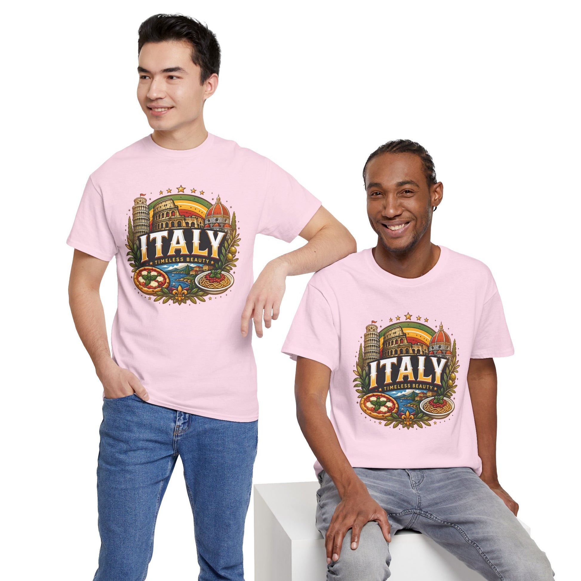 Light pink T-shirt with vintage Italy graphic and crew neck