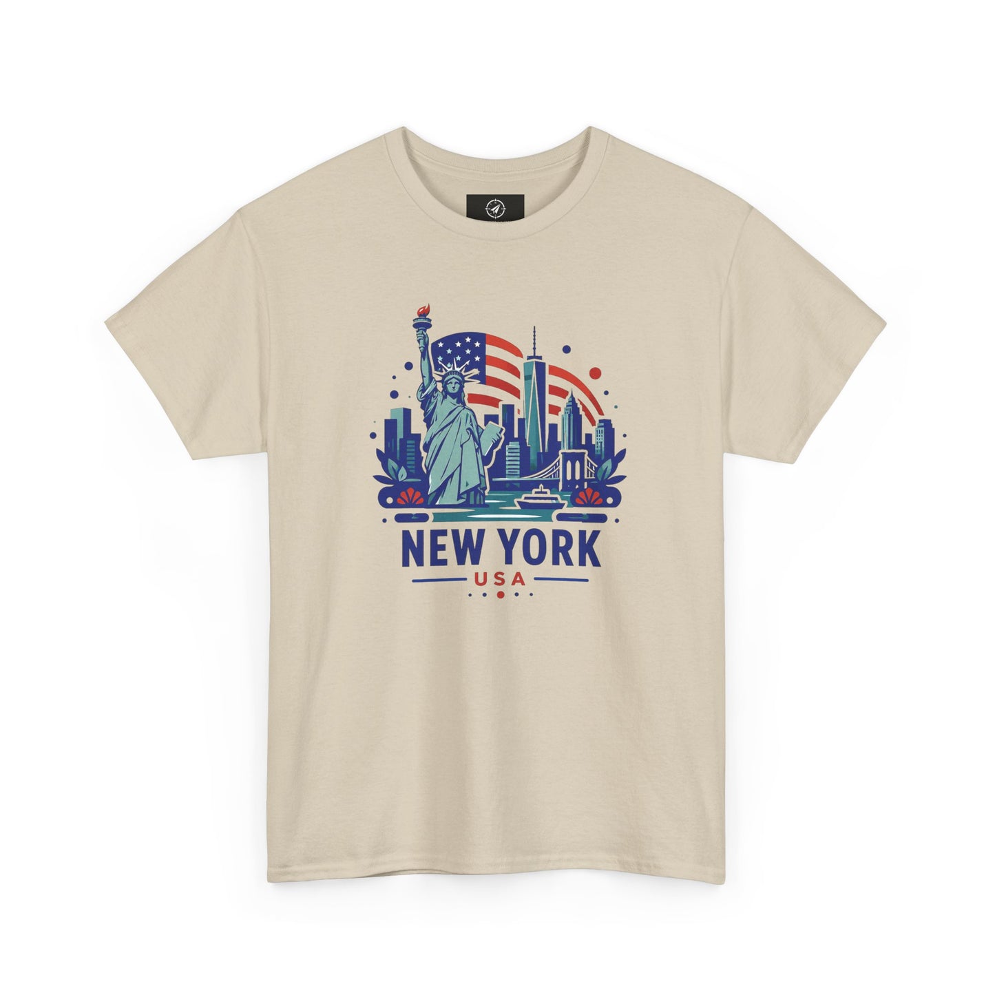 Natural/beige T-shirt with Statue of Liberty graphic and “NEW YORK USA” text