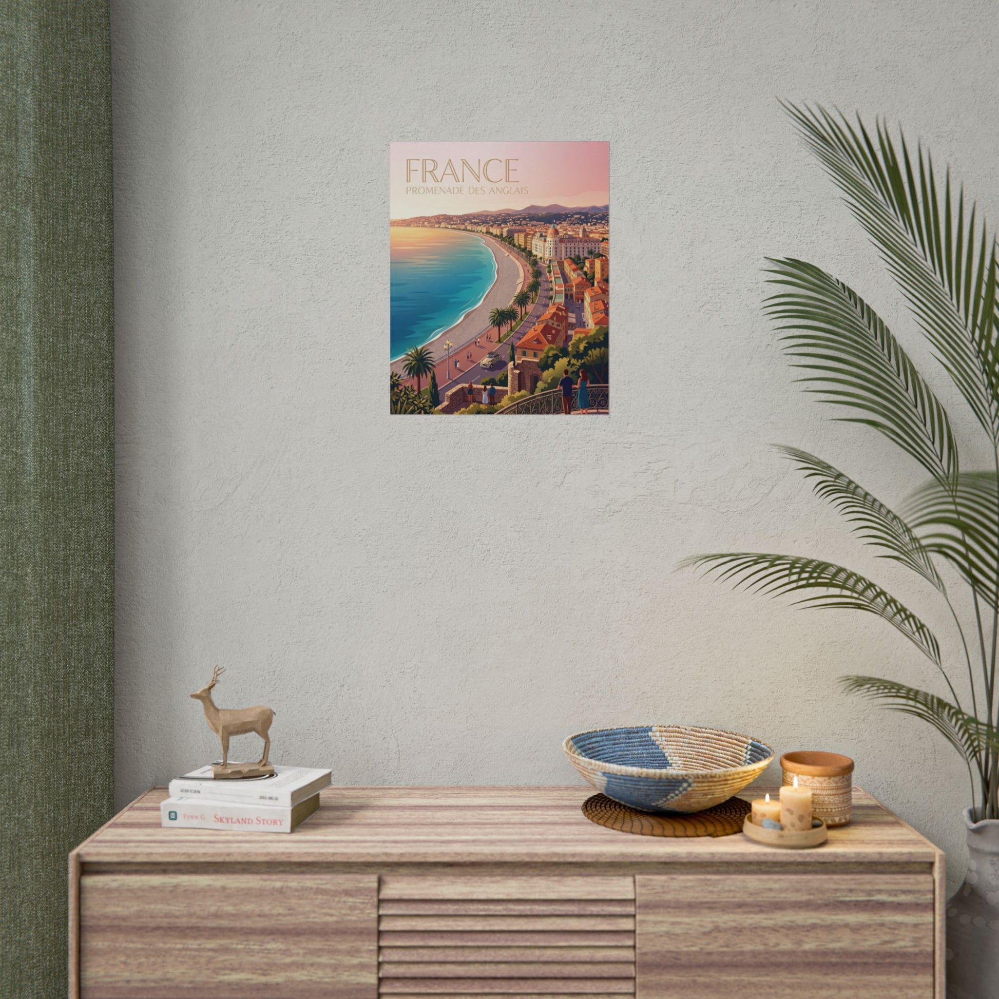 Rolled France coastal promenade poster, small wall display with coastline road