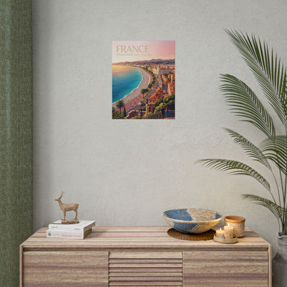Rolled France coastal promenade poster, small wall display with coastline road