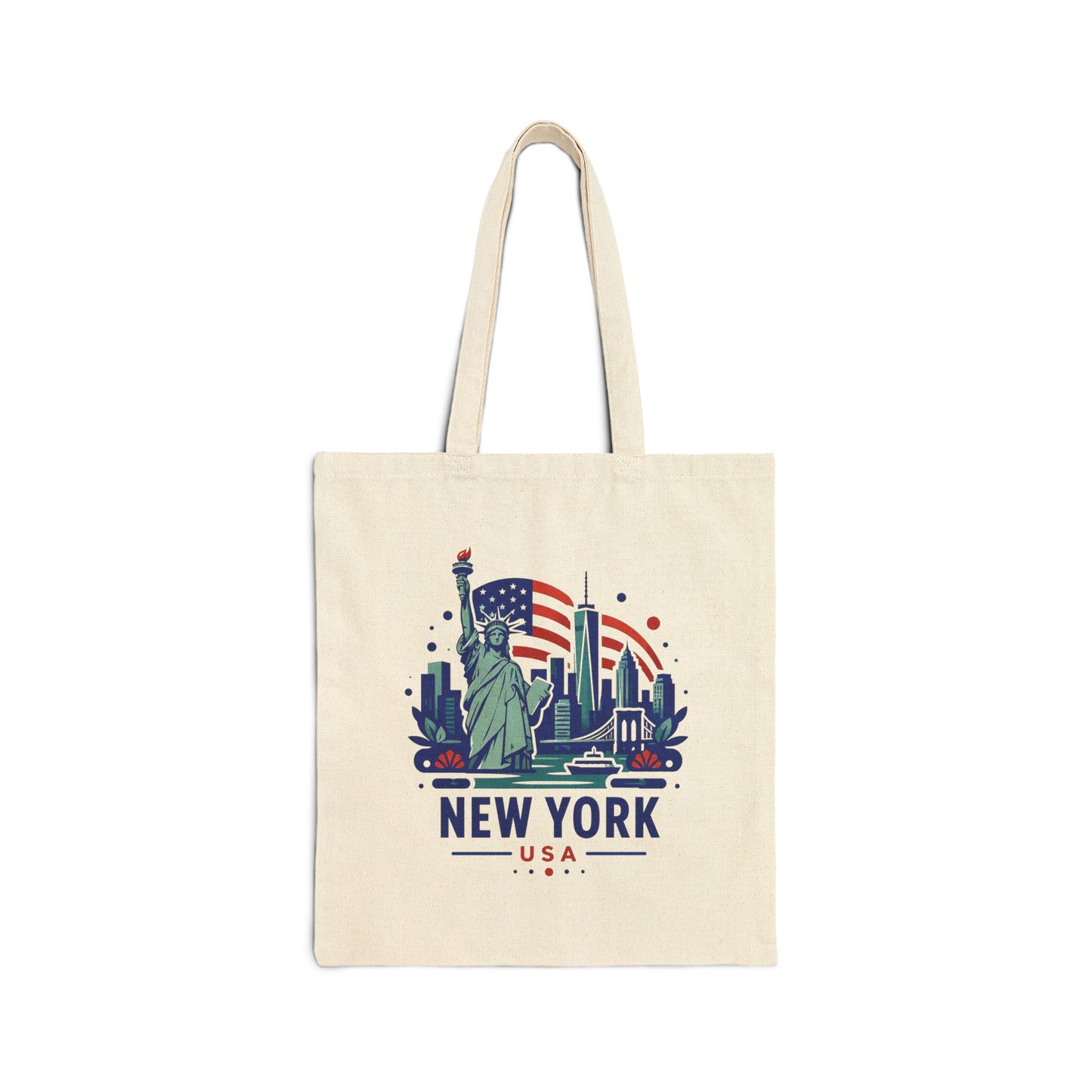 Natural cotton canvas tote bag with Statue of Liberty and New York graphic