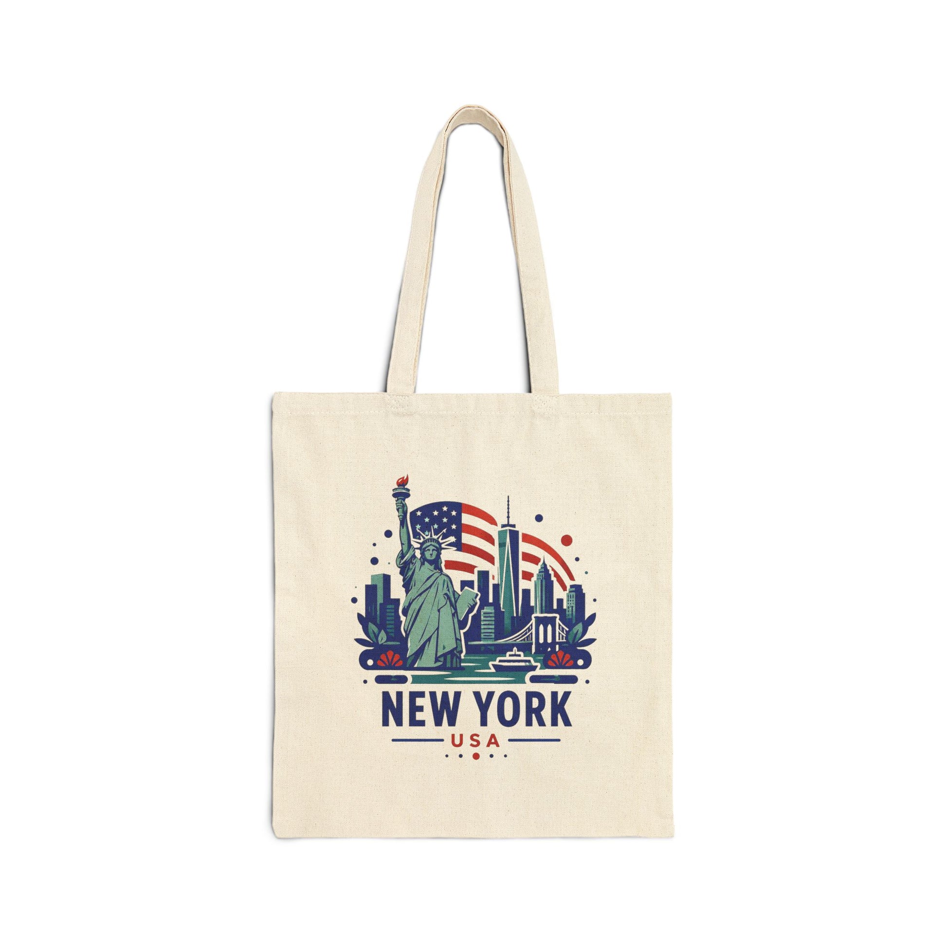 Natural cotton canvas tote bag with Statue of Liberty and New York graphic