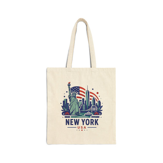 Natural cotton canvas tote bag with Statue of Liberty and New York graphic