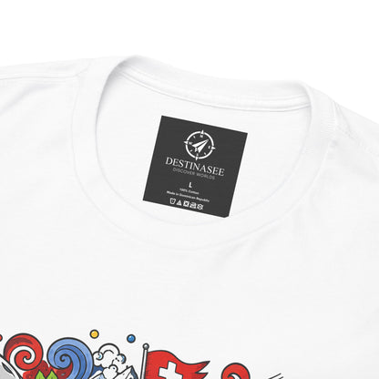 White crew-neck T-shirt with small chest logo label
