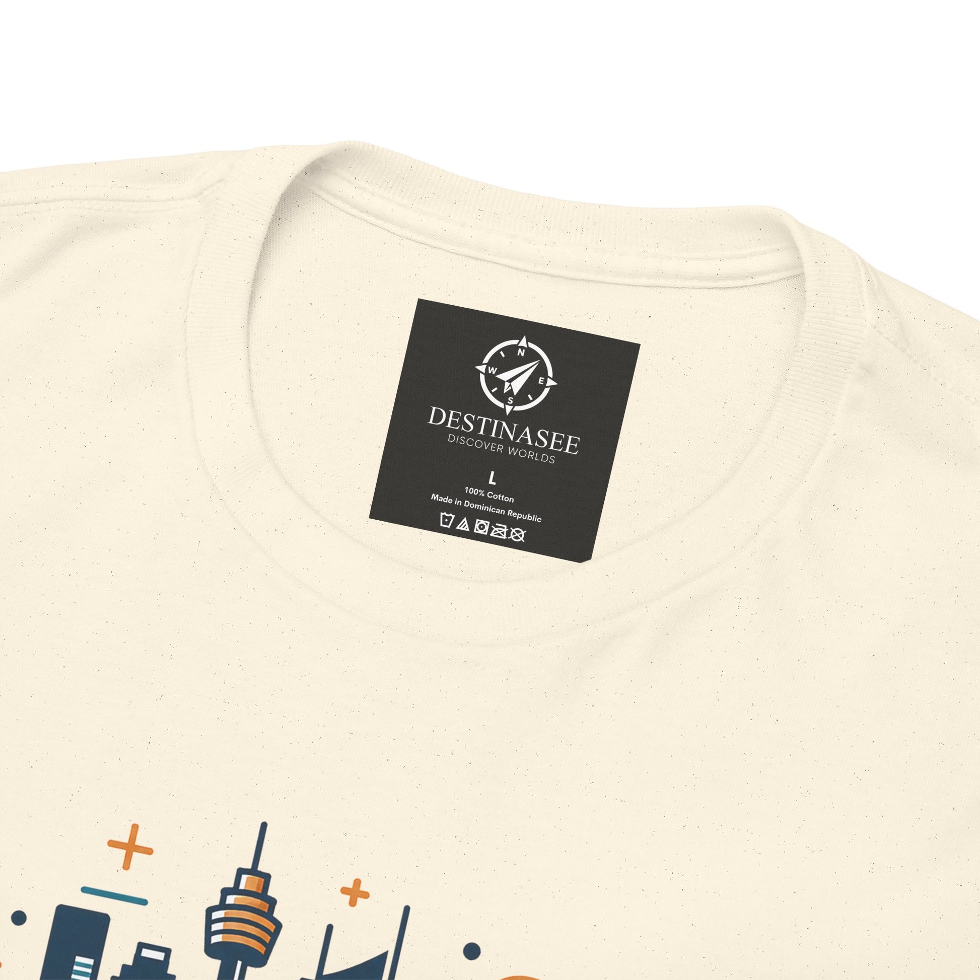 Natural T-shirt neckline with black brand label patch