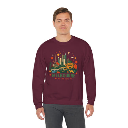 Maroon crewneck sweatshirt with Melbourne city graphic print