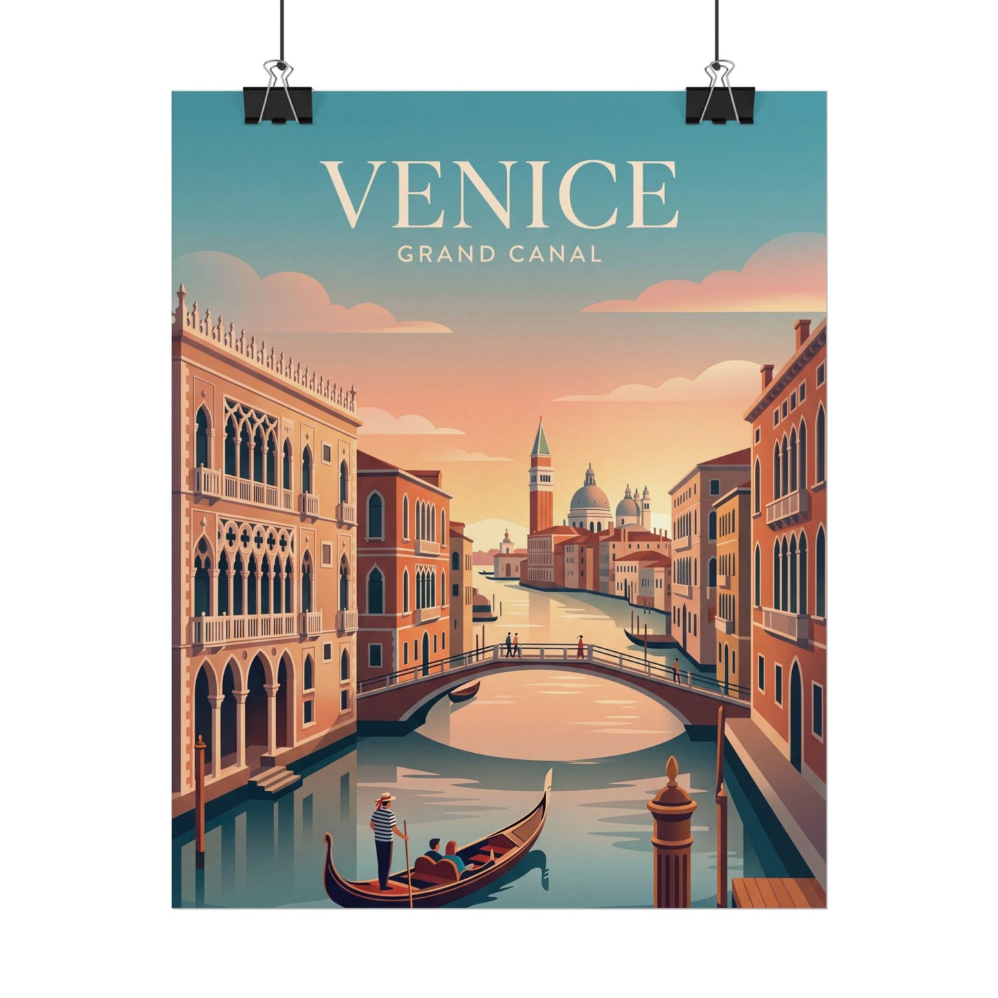 Rolled poster showing Venice Grand Canal illustration with gondola and canal buildings