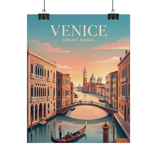 Rolled poster showing Venice Grand Canal illustration with gondola and canal buildings