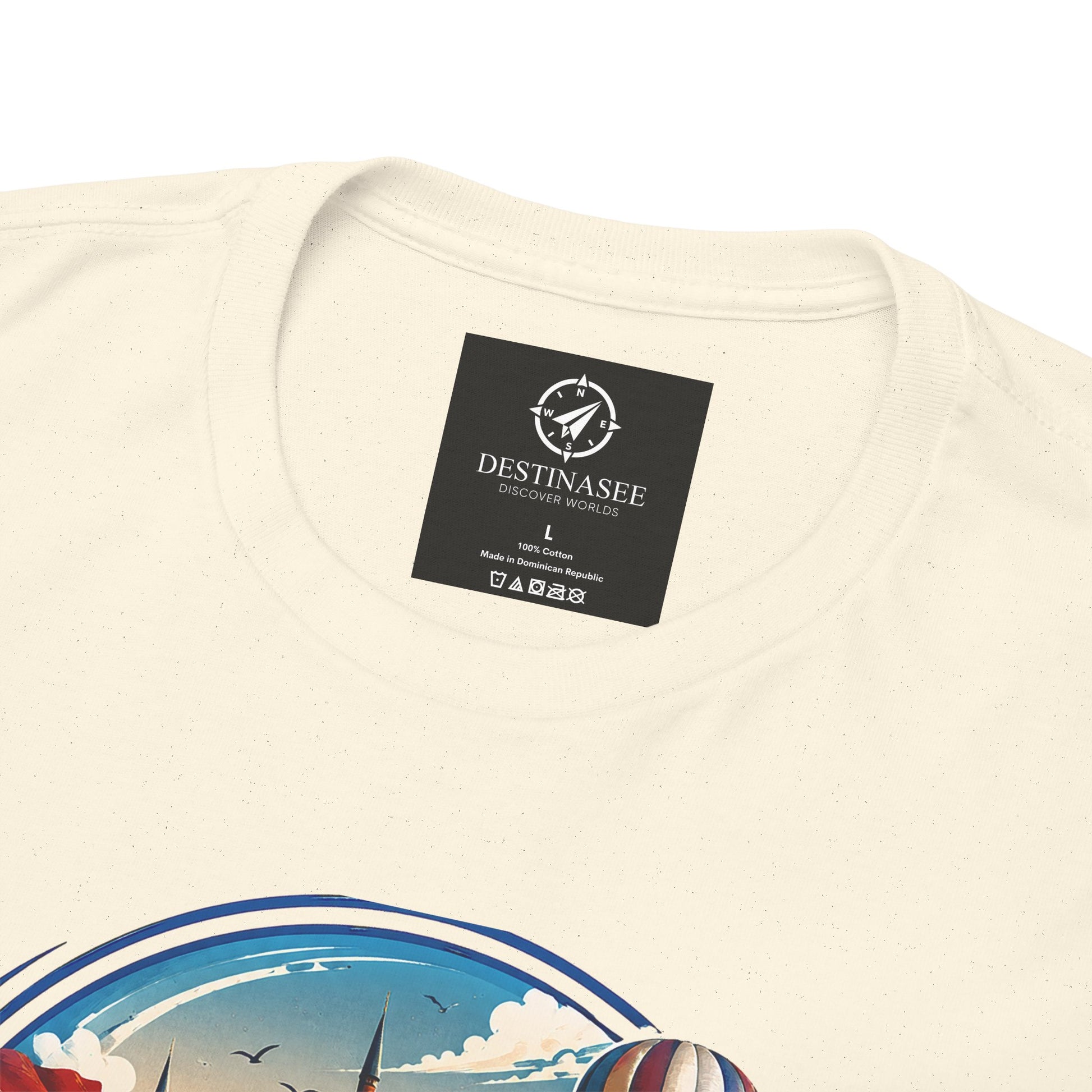 Natural T-shirt with small black neck label and partial “Turkey” graphic