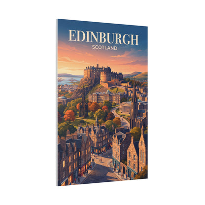 Matte canvas wall art of Edinburgh skyline with winding road and 'EDINBURGH' title