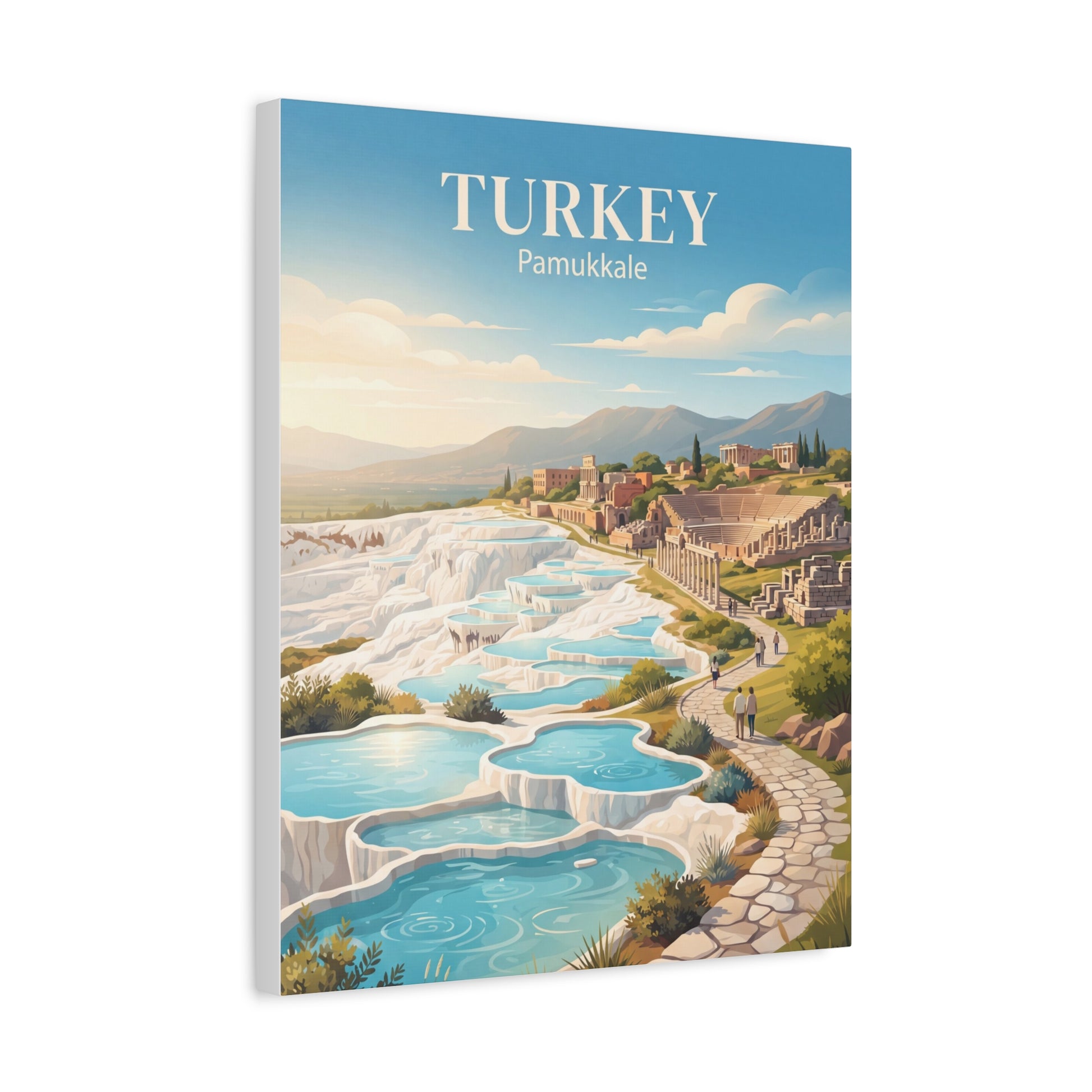 Turkey Pamukkale matte canvas wall art, wall-mounted mockup with turquoise terraces