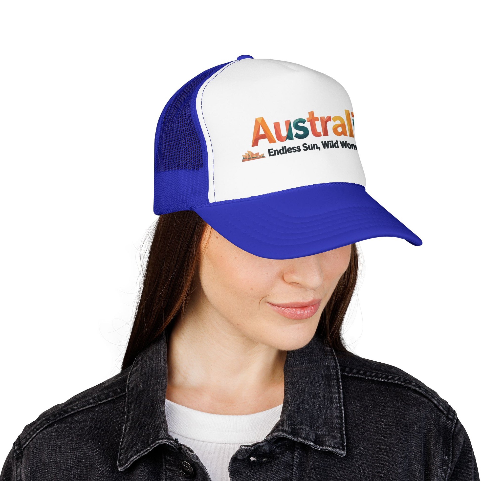 Blue and white mesh-back cap with front Australia logo patch