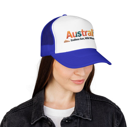 Blue and white mesh-back cap with front Australia logo patch