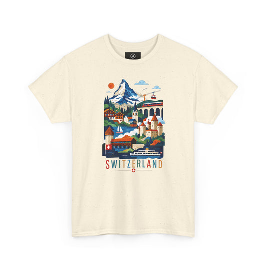 Cream short-sleeve T-shirt with Switzerland town graphic print