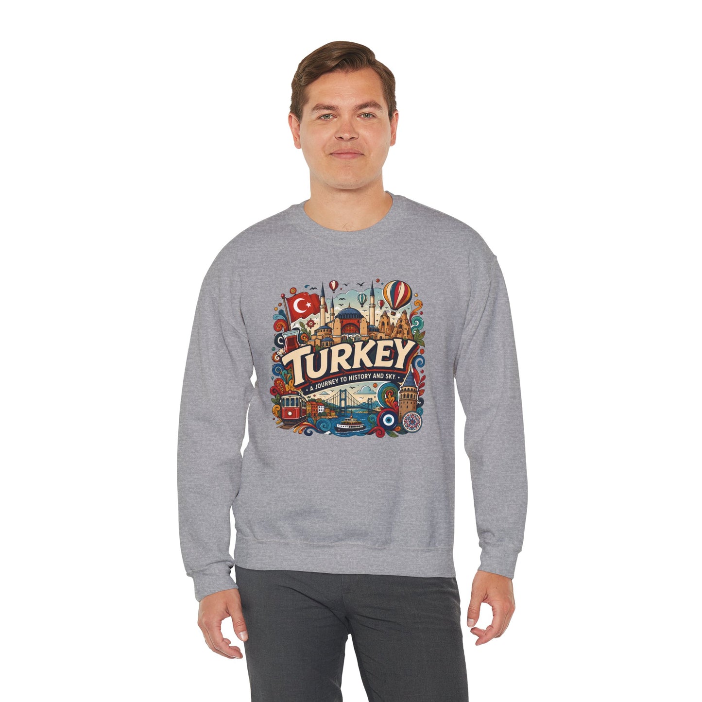 Sport grey crewneck sweatshirt with large Turkey city graphic on the chest
