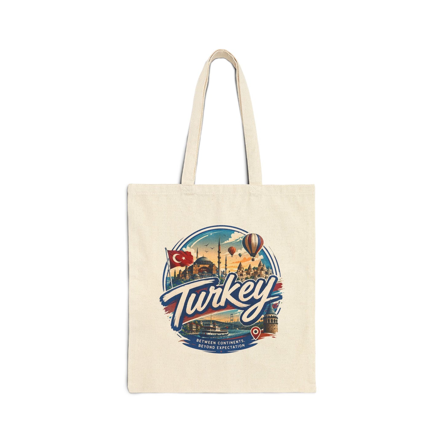 Natural canvas tote bag with Turkey logo front graphic