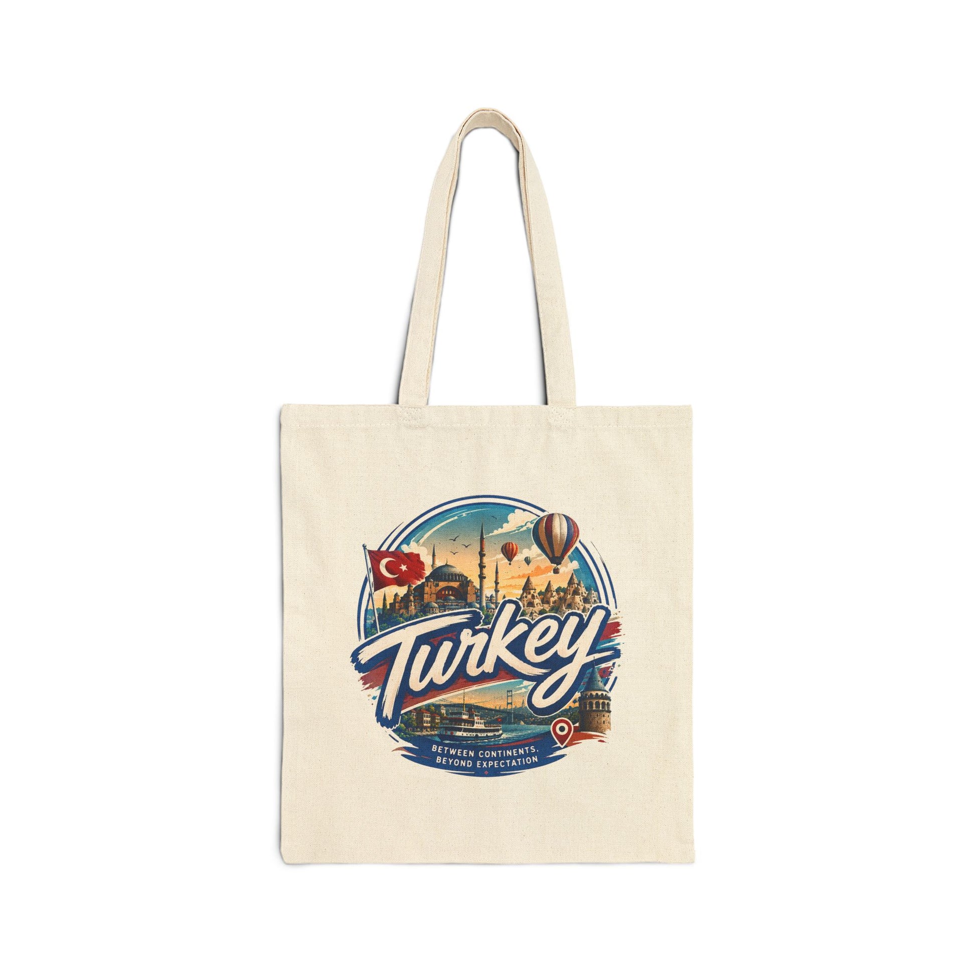 Natural canvas tote bag with Turkey logo front graphic