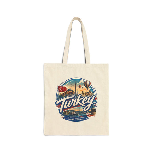 Natural canvas tote bag with Turkey logo front graphic