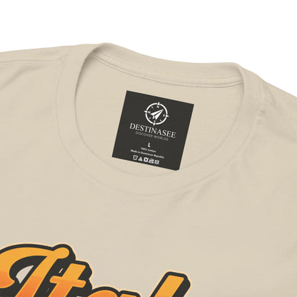 Beige T-shirt neckline and small square back label near collar
