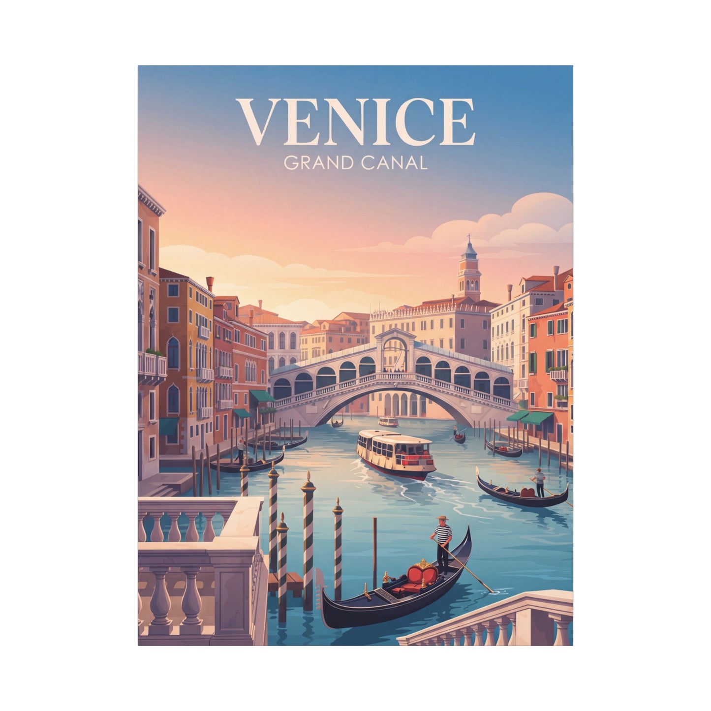 Venice canal matte canvas print showing gondolas on water and buildings