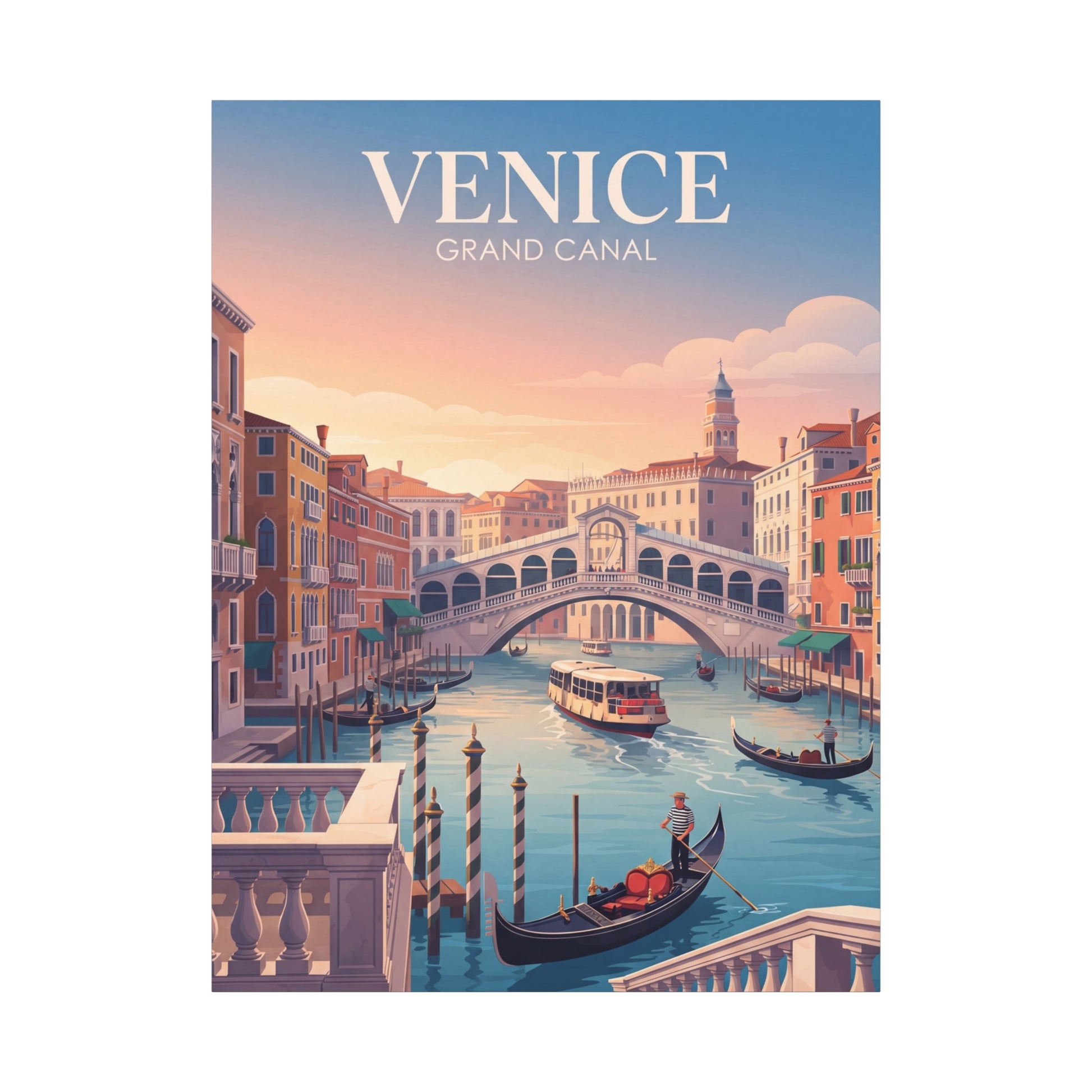 Venice canal matte canvas print showing gondolas on water and buildings