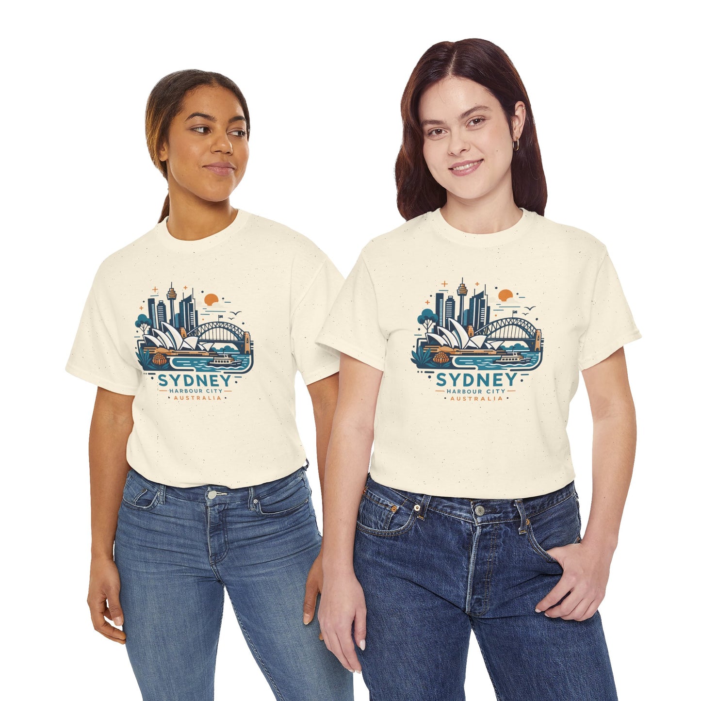 Natural T-shirt with Sydney skyline graphic and Australia text