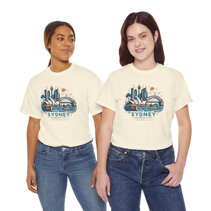 Natural T-shirt with Sydney skyline graphic and Australia text