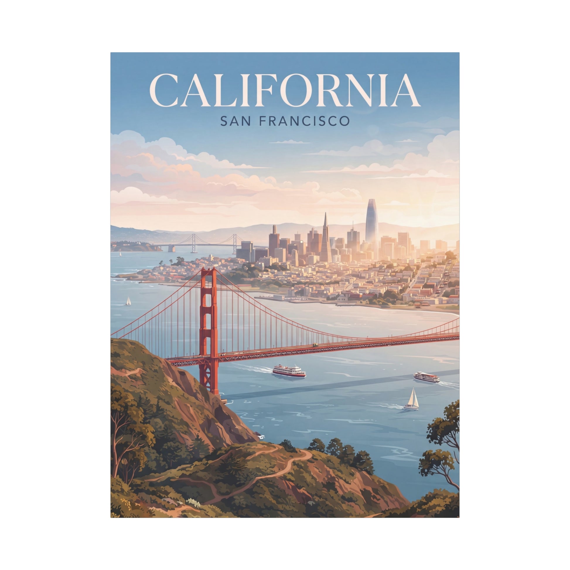 Golden Gate Bridge canvas wall art with Golden Gate tower and San Francisco skyline