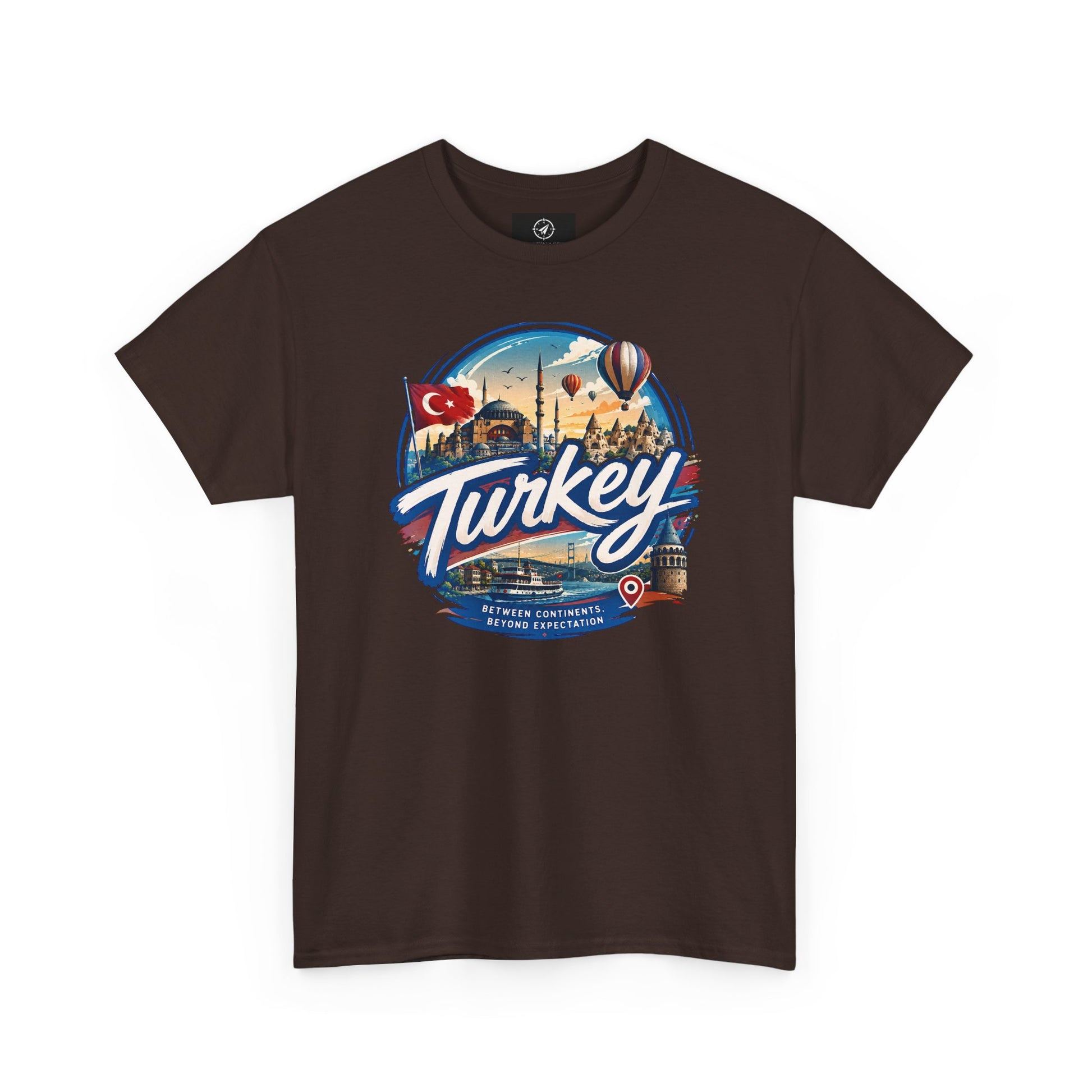 Dark brown cotton T-shirt with Turkey travel graphic on front