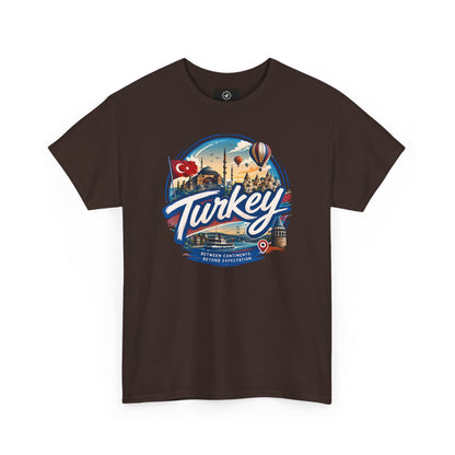 Dark brown cotton T-shirt with Turkey travel graphic on front