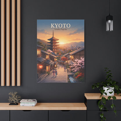Small matte canvas print of Kyoto street and Yasaka Pagoda at sunset