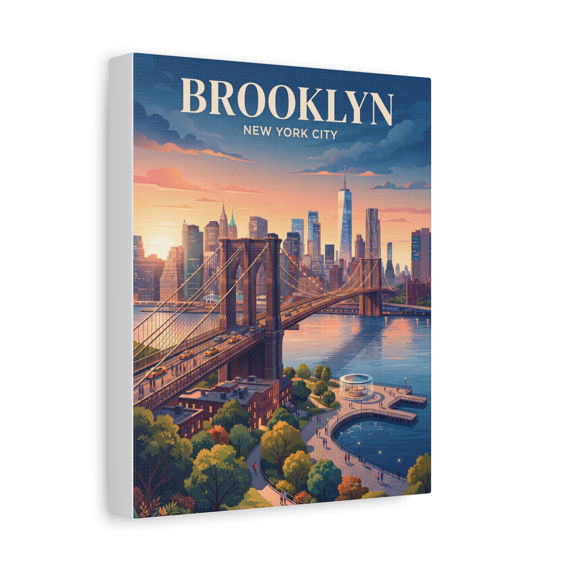 Canvas wall art close angle of Brooklyn skyline and bridge over river, BROOKLYN and NEW YORK CITY
