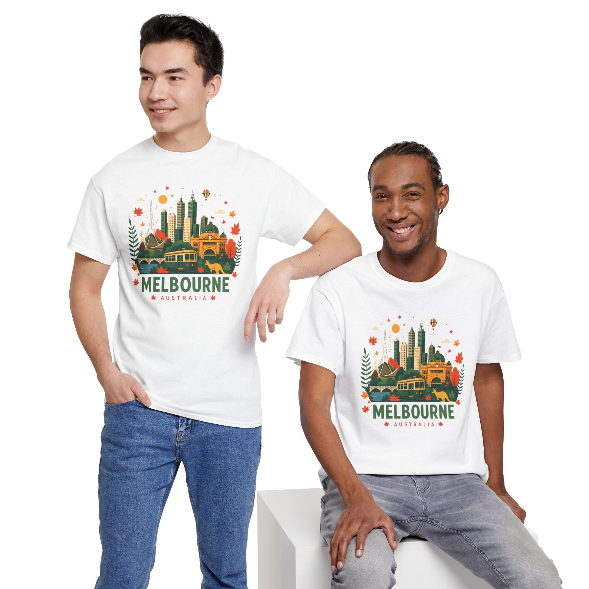 White T-shirt with Melbourne skyline print and “MELBOURNE AUSTRALIA” wording