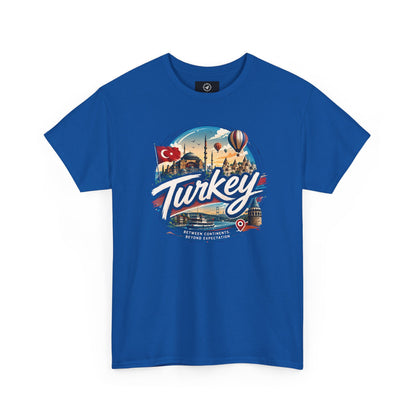 Royal blue cotton T-shirt with Turkey travel graphic on front