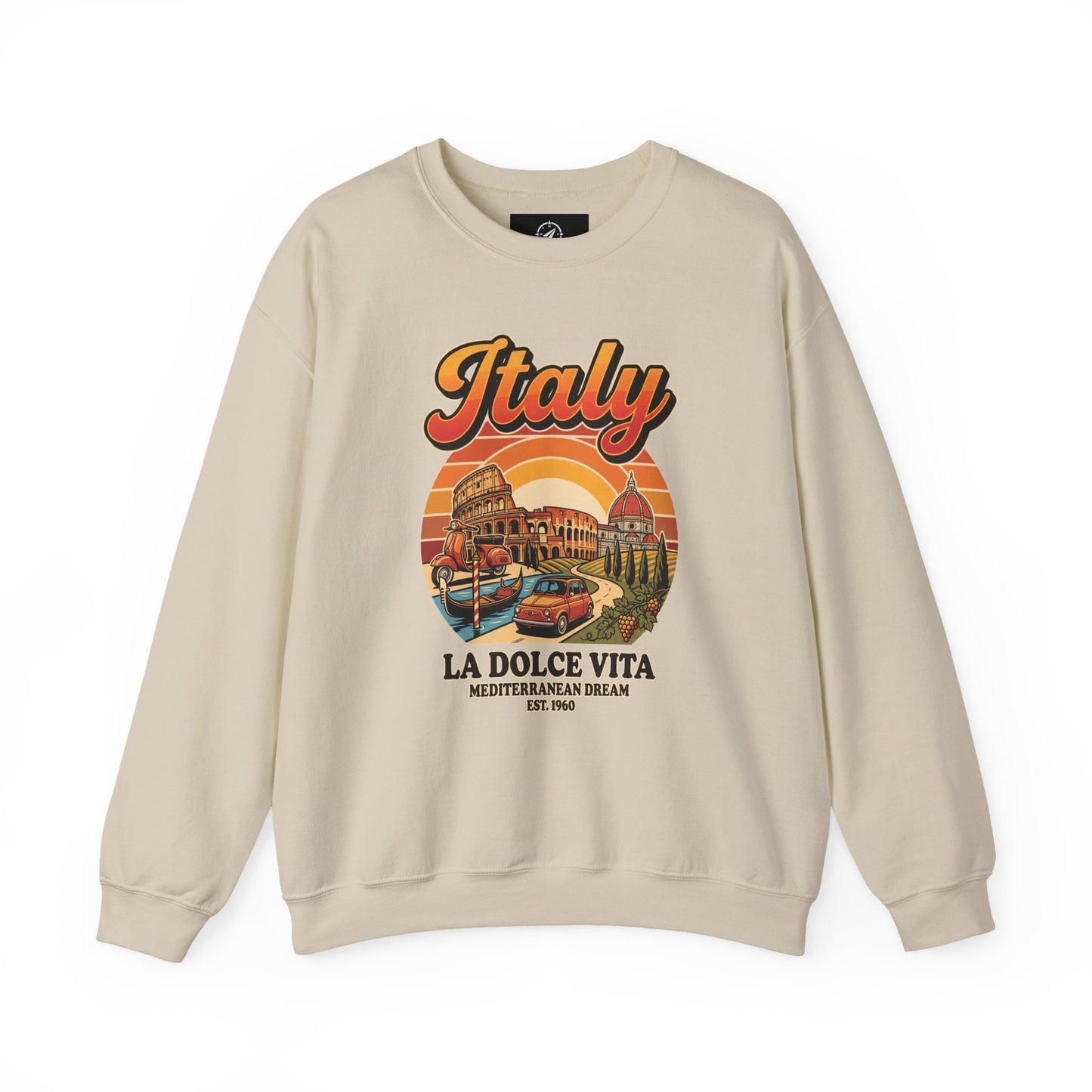 Sand crewneck sweatshirt with multicolor “Italy La Dolce Vita” graphic on front