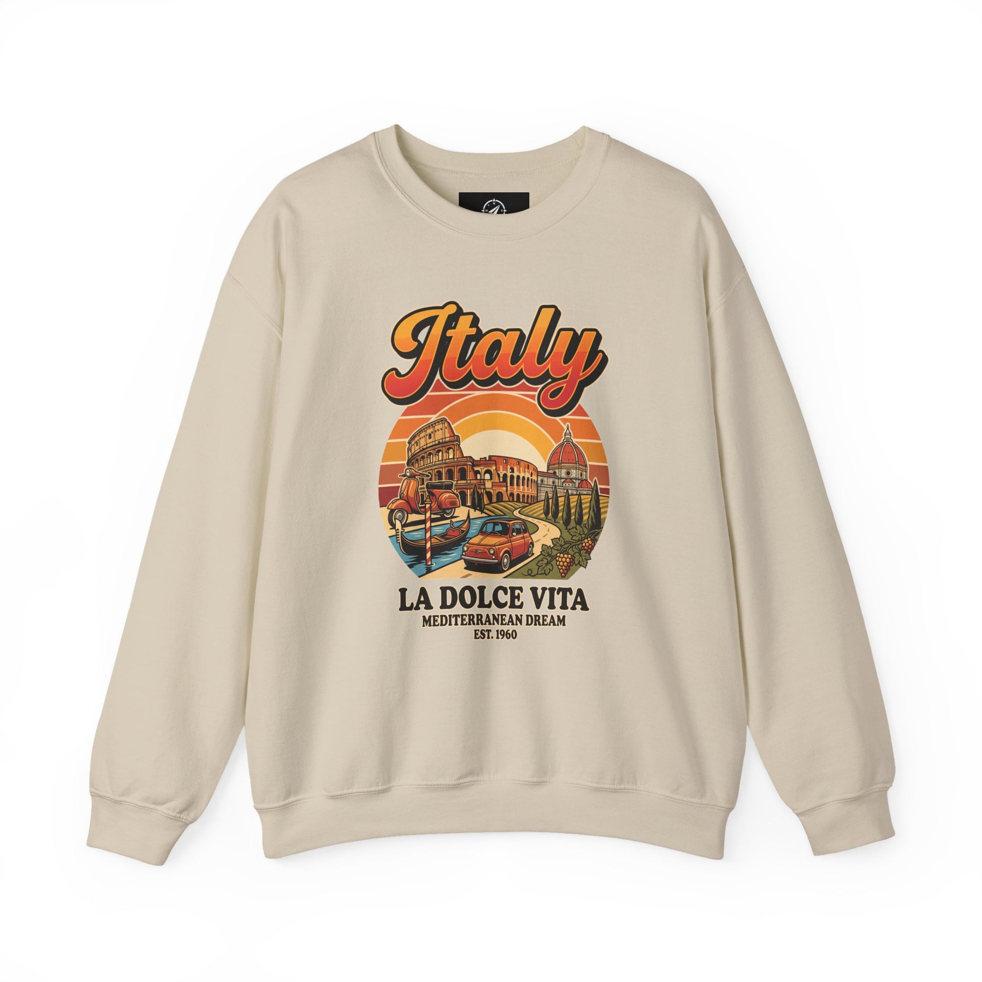 Sand crewneck sweatshirt with multicolor “Italy La Dolce Vita” graphic on front