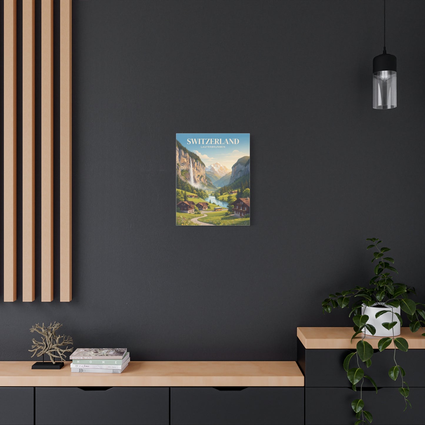 Small canvas wall art featuring Switzerland Lauterbrunnen landscape with mountains and village