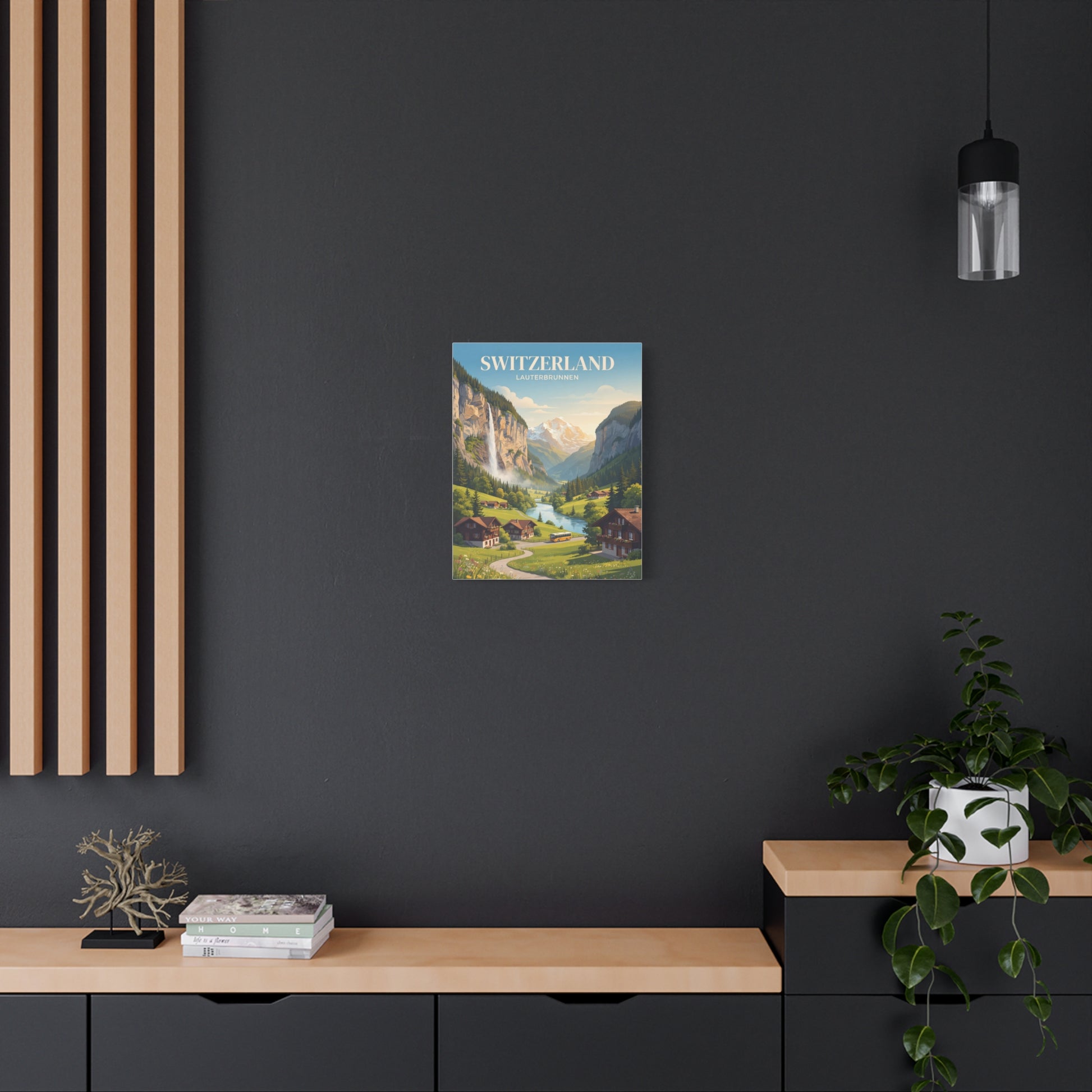 Small canvas wall art featuring Switzerland Lauterbrunnen landscape with mountains and village