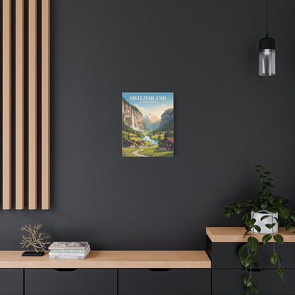 Small canvas wall art featuring Switzerland Lauterbrunnen landscape with mountains and village