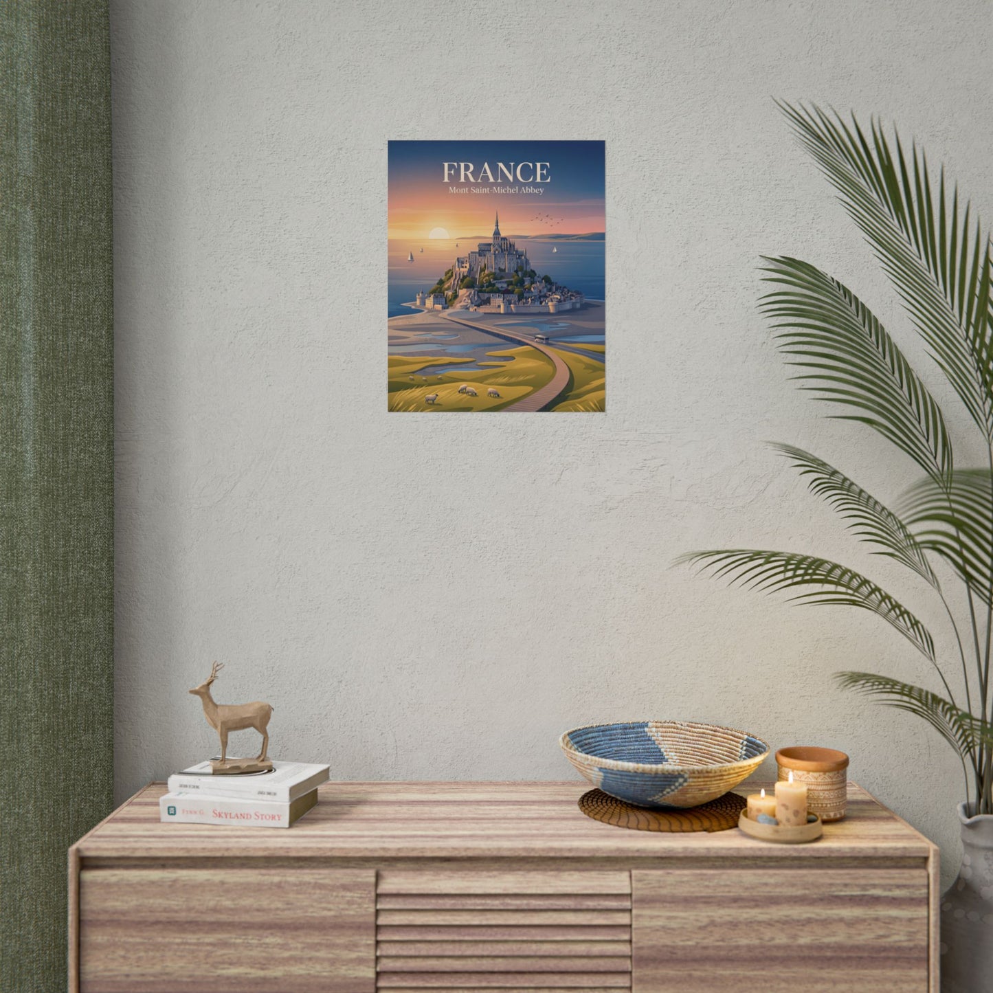 Small France travel poster showing Mont Saint-Michel Abbey landscape with 'FRANCE' heading