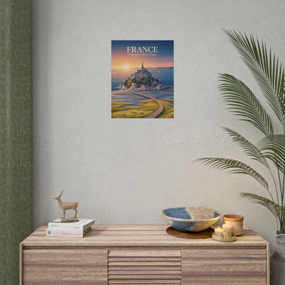 Small France travel poster showing Mont Saint-Michel Abbey landscape with 'FRANCE' heading