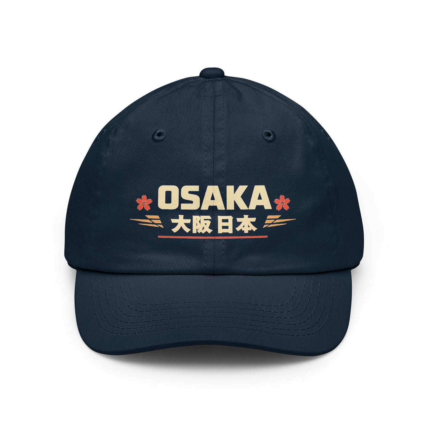 Navy vintage dad hat with embroidered Osaka front logo and curved brim