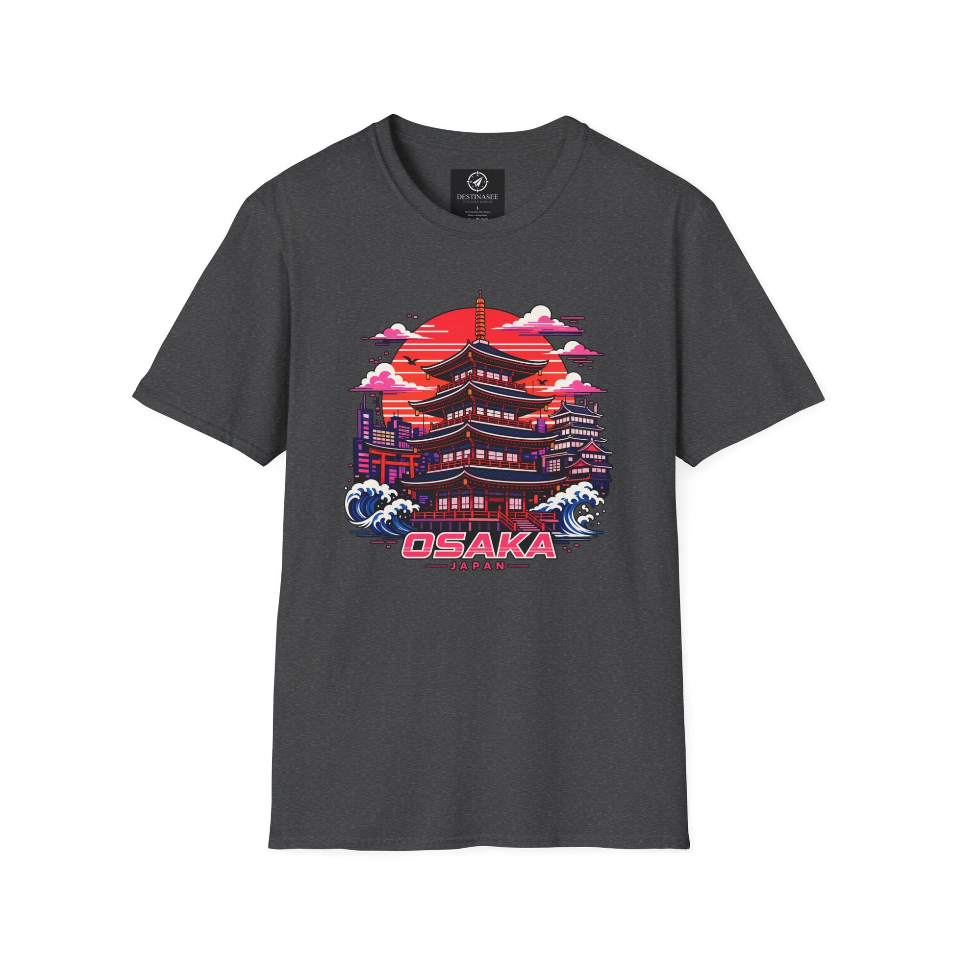 Dark gray T-shirt with Osaka graphic print on the front.