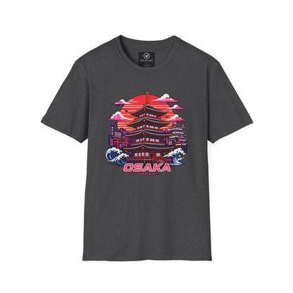 Dark gray T-shirt with Osaka graphic print on the front.