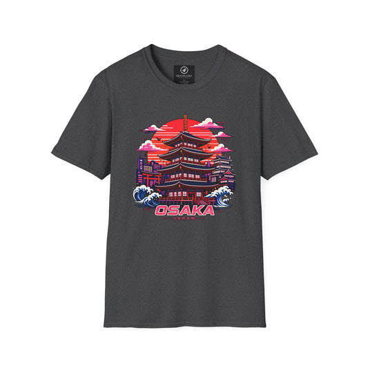 Dark gray T-shirt with Osaka graphic print on the front.