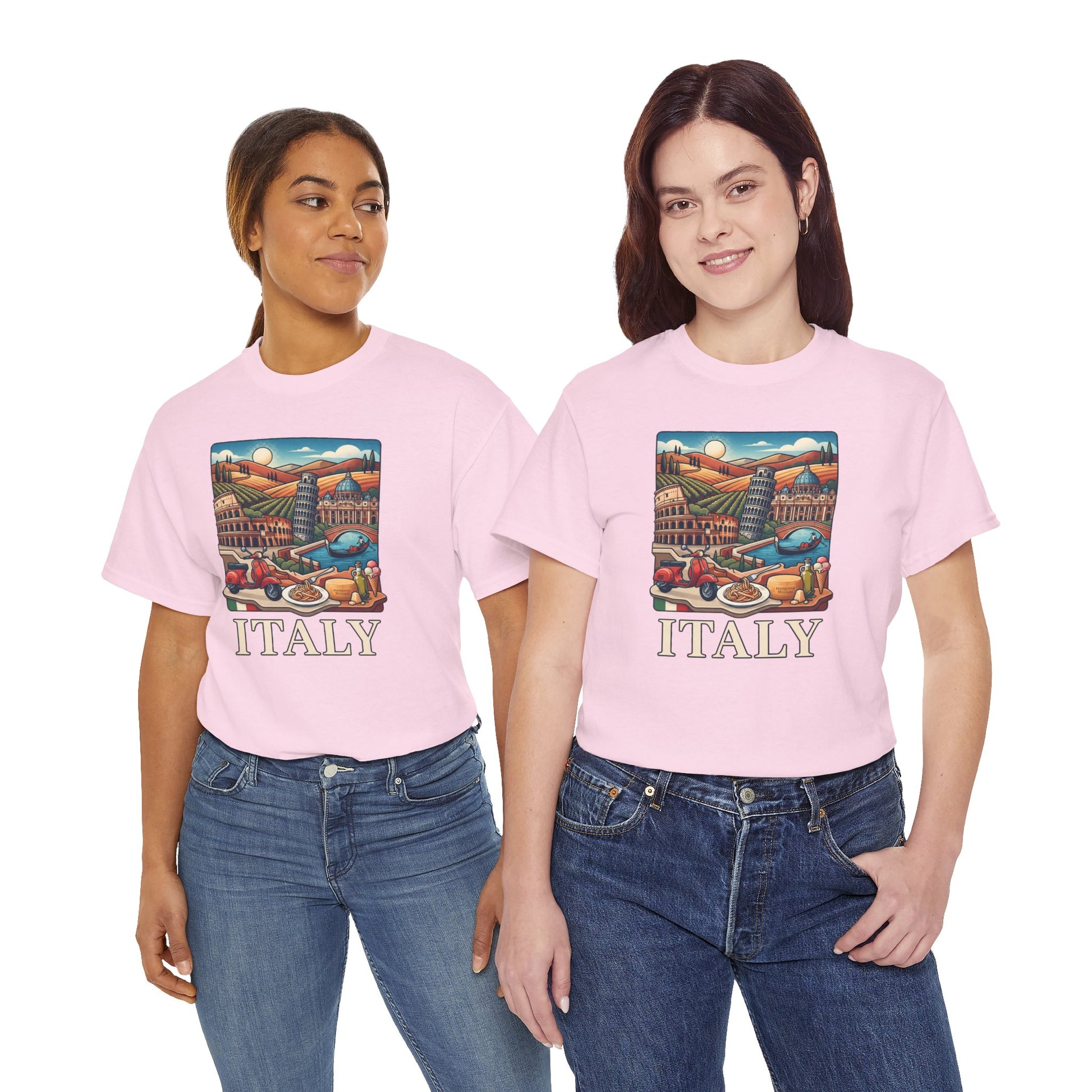 Light pink T-shirt with colorful Italy graphic and 'ITALY' text